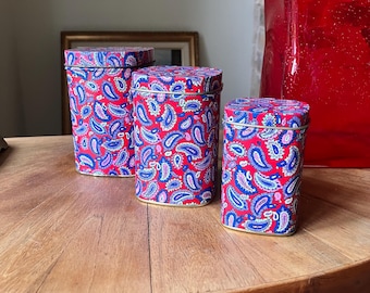 Set of Three Vintage Storage Tins in a Vibrant Paisley Pattern