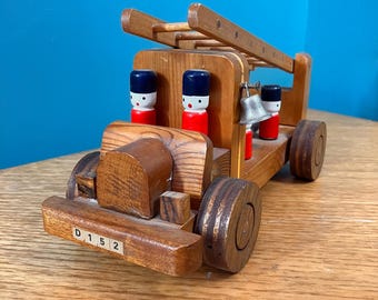 Vintage Wooden Fire Engine Toy with Peg Firemen