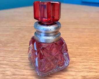 Antique Perfume Bottle with Silver Collar and Red Cross Stopper