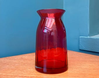 Antique Cranberry Glass Vase Handblown with ribbed sides