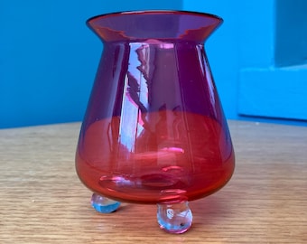 Antique Cranberry Glass Beaker on Three Feet