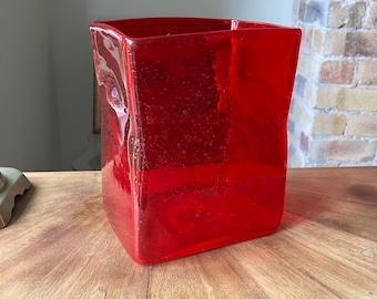 Art Glass Vase Hand Blown in Vibrant Red Glass