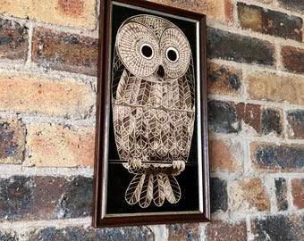 Vintage Majolica Owl Picture Framed Tiles