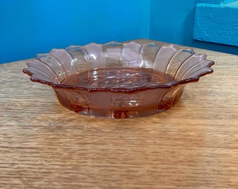 A Pink Glass Art Deco Bowl with Floral Decoration