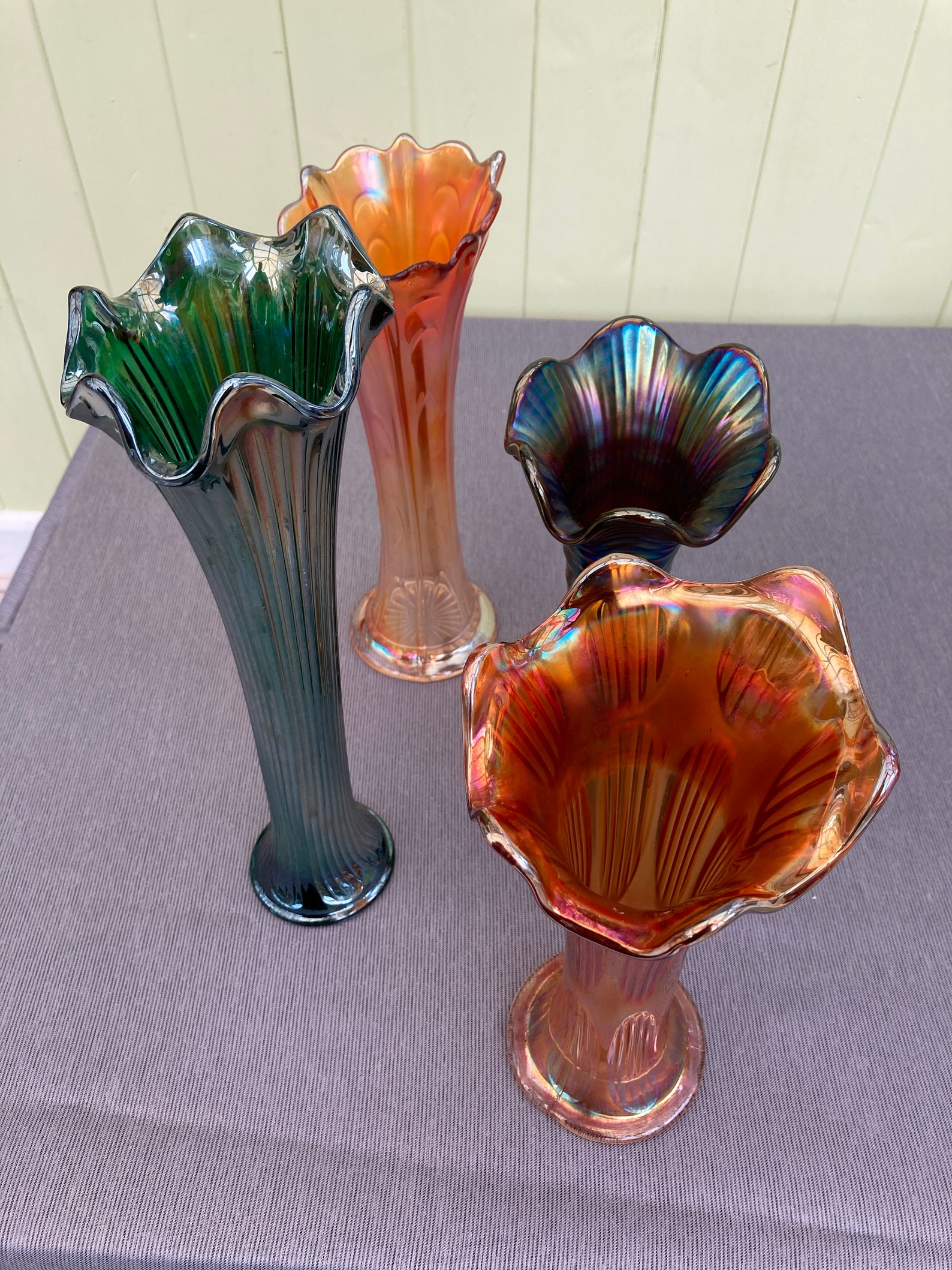 An elegant Carnival Glass vase from the early 1900s. Fluted Etsy