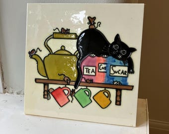 Kitchen Cat Tile by Salcombe Ceramics 20cm Wall Hanging