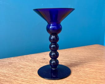 Vintage Bristol Blue Glass Candle Holder for Taper Candles