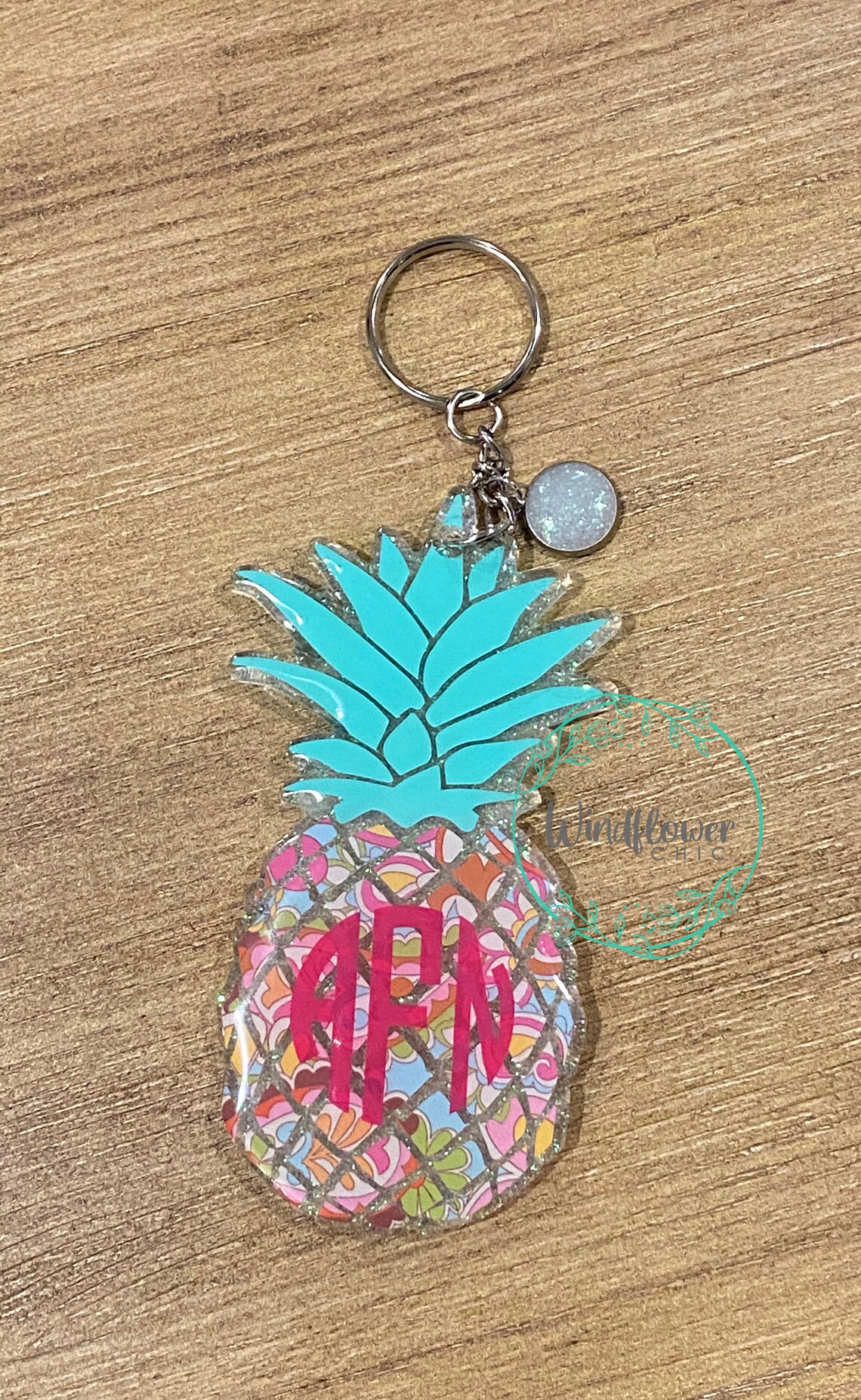 Pineapple Monogram Keychainpersonalized Keychainpineapple Etsy