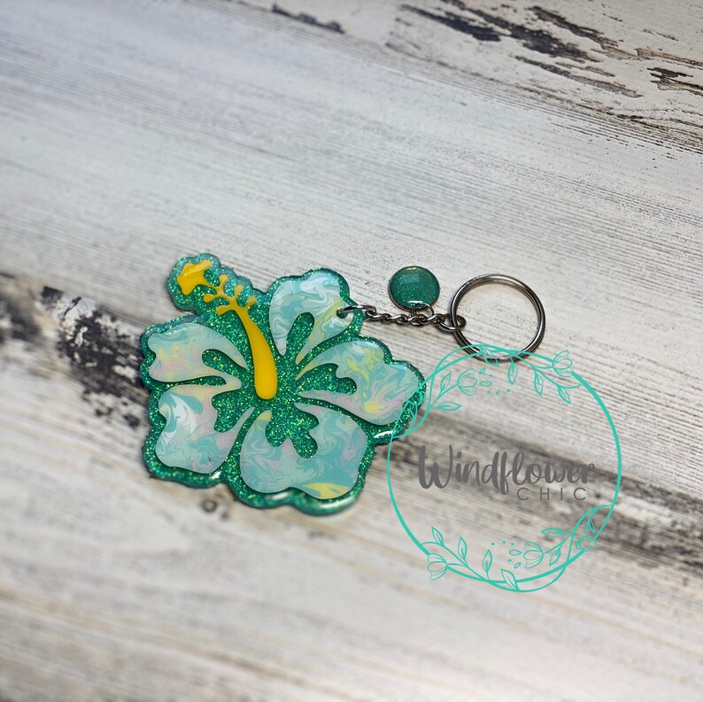 Hibiscus Keychain-Tropical Keychain-Perfect Gift-Fun Keychain-Bridesmaid Gift-Christmas Gift-Cute Keychain-