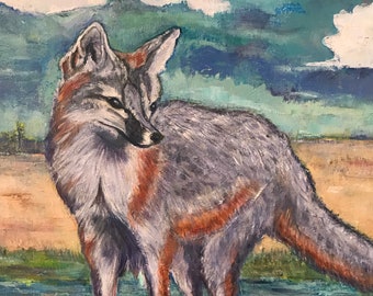Original Textured Acrylic Painting “Grey Fox of the Sonoran Desert”