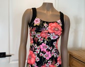 70s Floral Dress, Marimekko Style Floral Pattern, Dress Cropped Jacket, House of Nu-Mode, XS-Small
