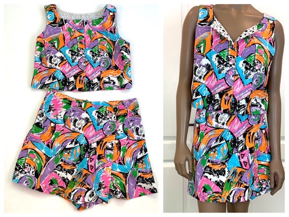 Graphic Patterned Two Piece Skort Set, Large, Matc