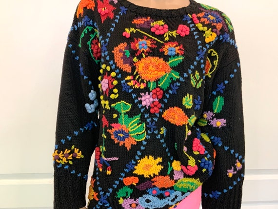 80s Hand Knit Oversized Colourful Sweater, Heritag