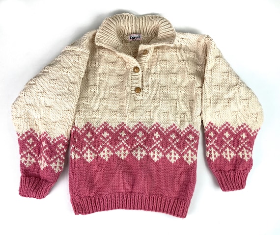 Vintage Hand Knit Chunky Collared Sweater, Large X