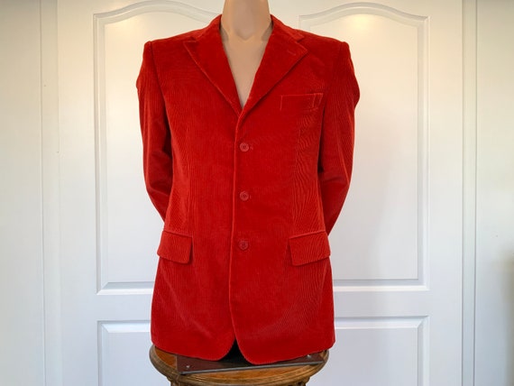 90s Men’s Red Corduroy Blazer Sportcoat, Large