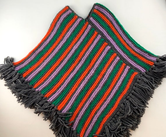 Vintage Patterned Poncho Hand Knit