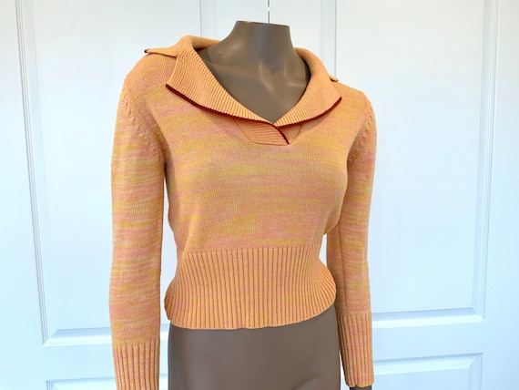 60s Cropped Top Sweater, XS/Small, Orange, Yellow