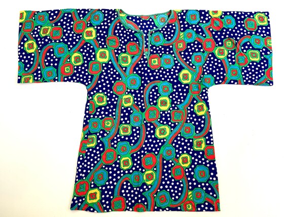 Vintage Psychedelic Retro Print Top, Colourful Pat