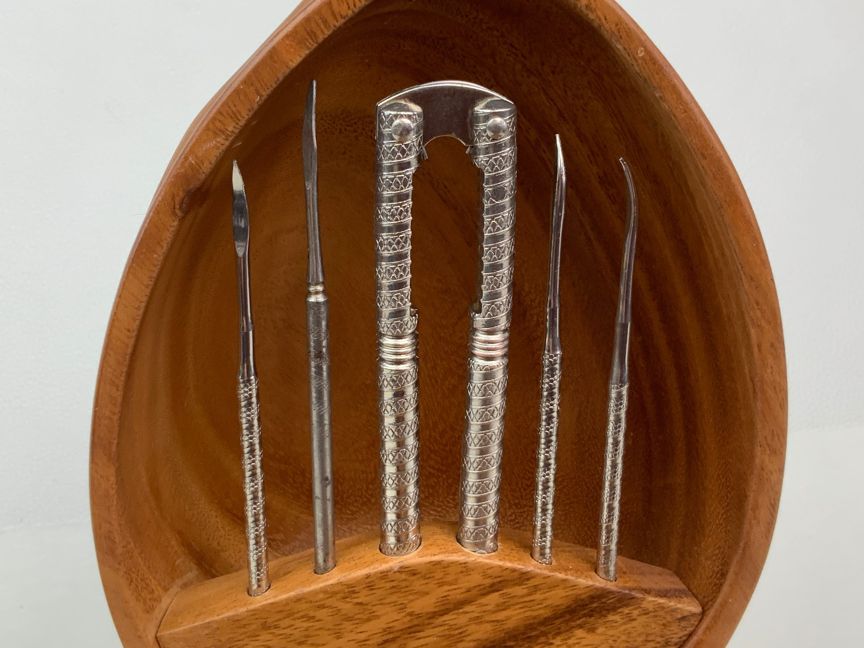 Vintage Carved Wood Nut Bowl Serving & Storage with Tools Etsy