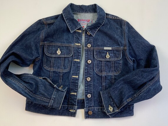 90s Silver Cropped Denim Jacket, Dark Wash, Medium