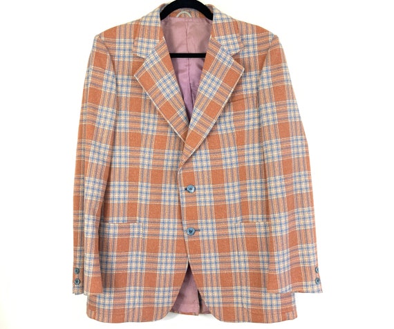 70s Henley Summer Sport Coat Pastel Plaid Pattern,
