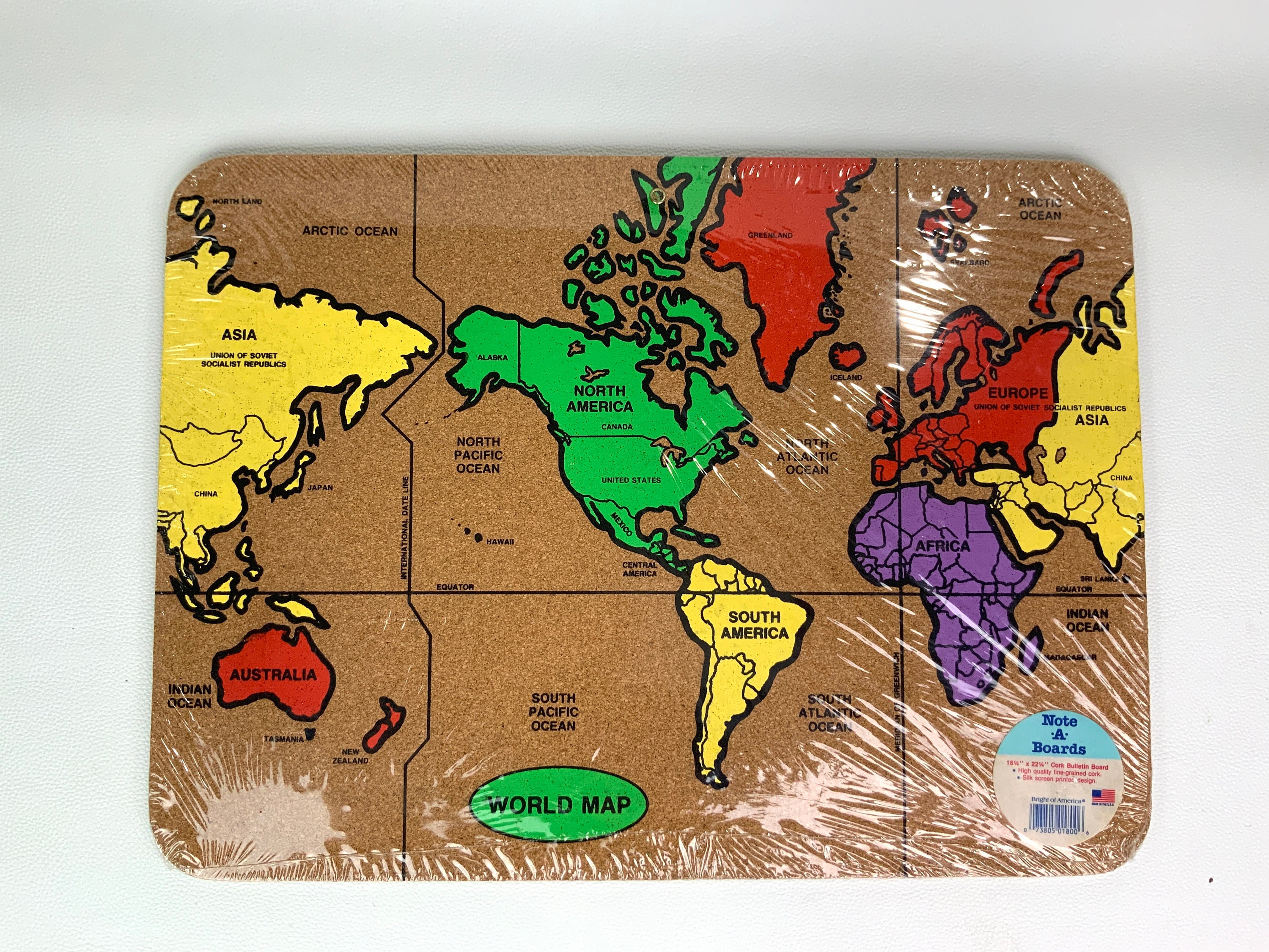 Vintage Cork Board World Map Bulletin Board Unused Etsy