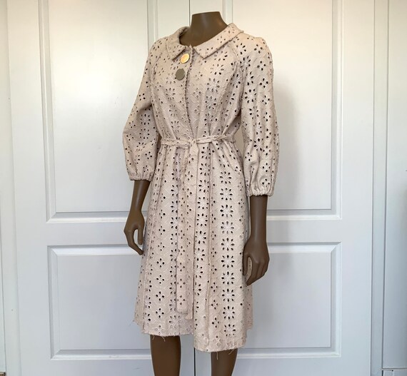90s Boho Eyelet Trench Jacket, 100% Cotton, Eyelet