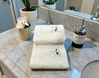 Elegant Organic Cotton White Lace Turkish Hand Towel | Bathroom Decor Ideas | Spa Decor