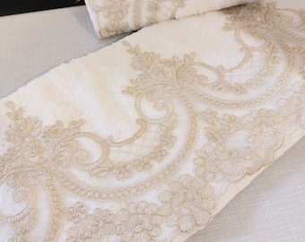 TURKISH HAND TOWEL, Organic CottonTowel, Bathroom Hand Towels, Face Towel, Soft And Natural Cotton Luxury Vanity Gold Lace Bath Towel