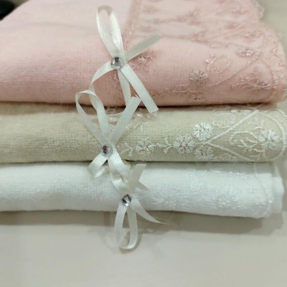 Rosa Beige Weiß Soft Cotton Candy türkischen Handtuch Set | 3 Elegante Geblümte Ziertücher