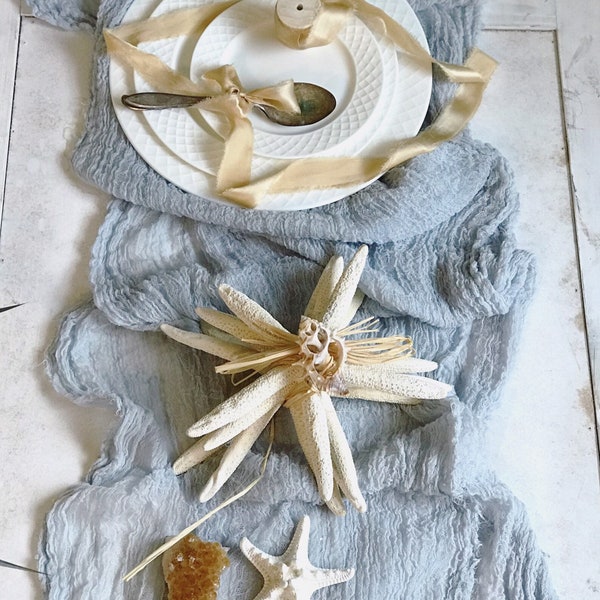 Cheeseclotch table runner blue grey color wedding table runner centerpiece