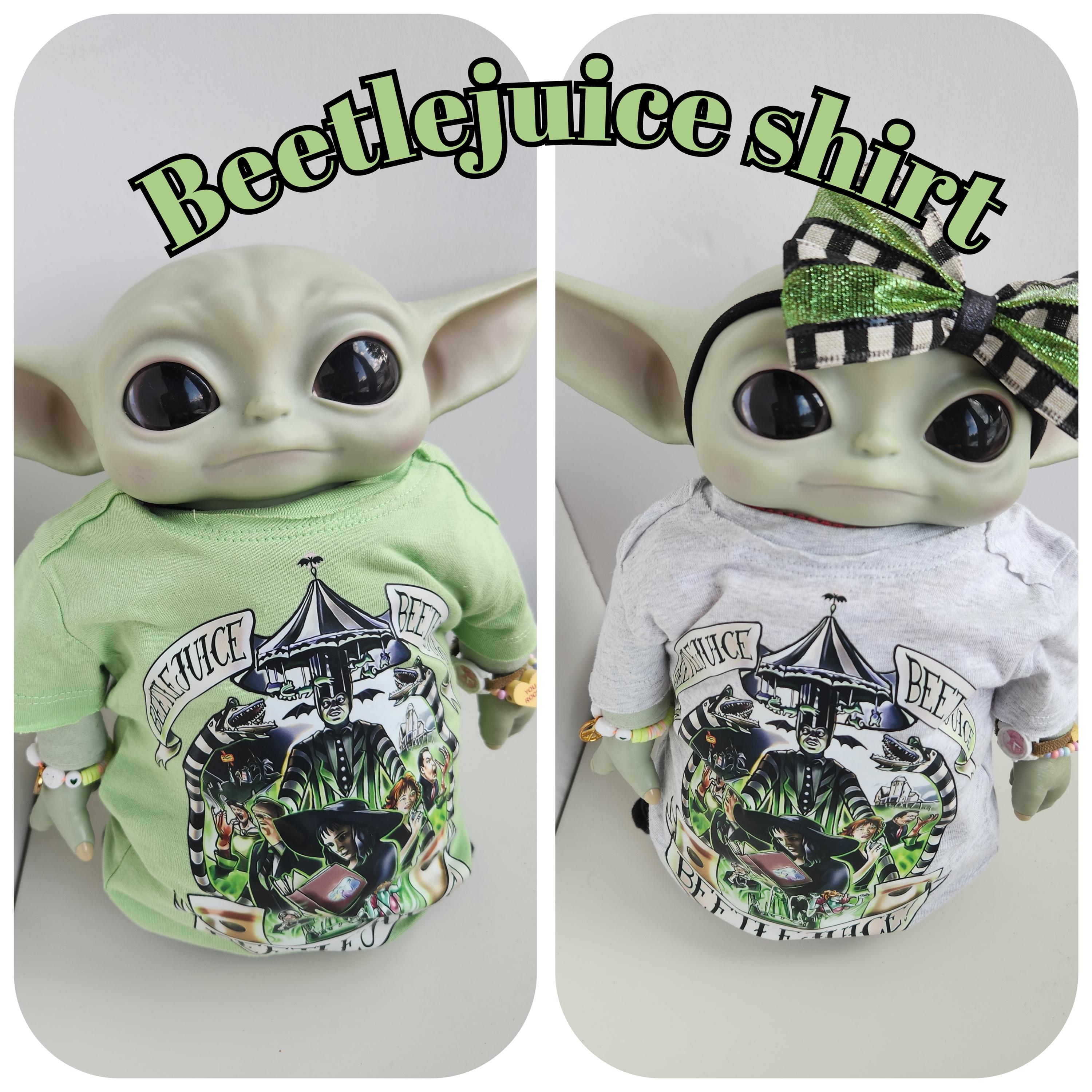 Koszulka Beetlejuice, ubrania reborn, ubrania baby yoda, ubrania dla lalek, ubrania dla lalek, kokarda dla lalki, kokarda reborn, koszulka dla noworodka, Beetlejuice