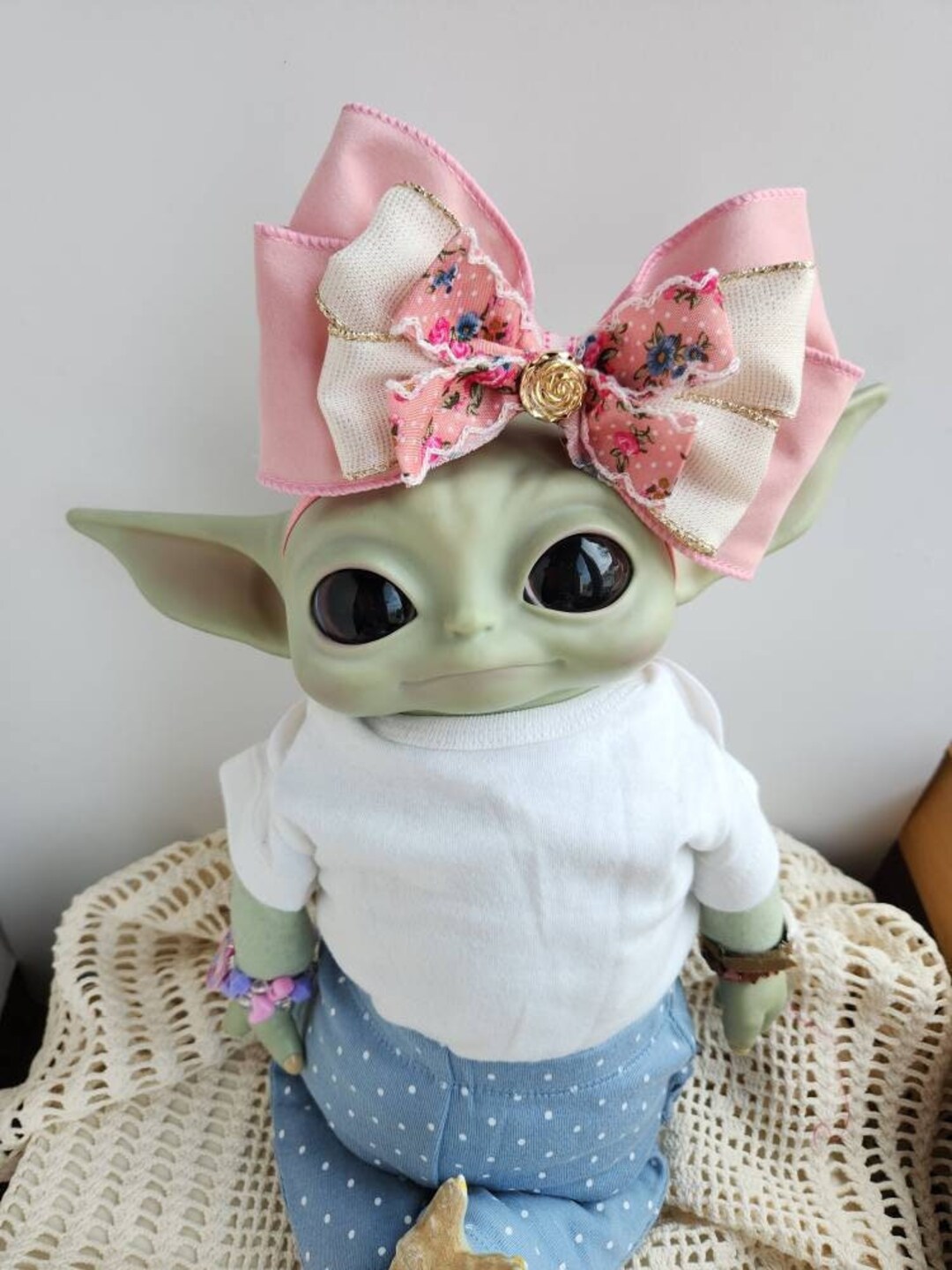 Shabby Chic Spring Bows,reborn Doll Bow, Baby Yoda Accessories, Shabby