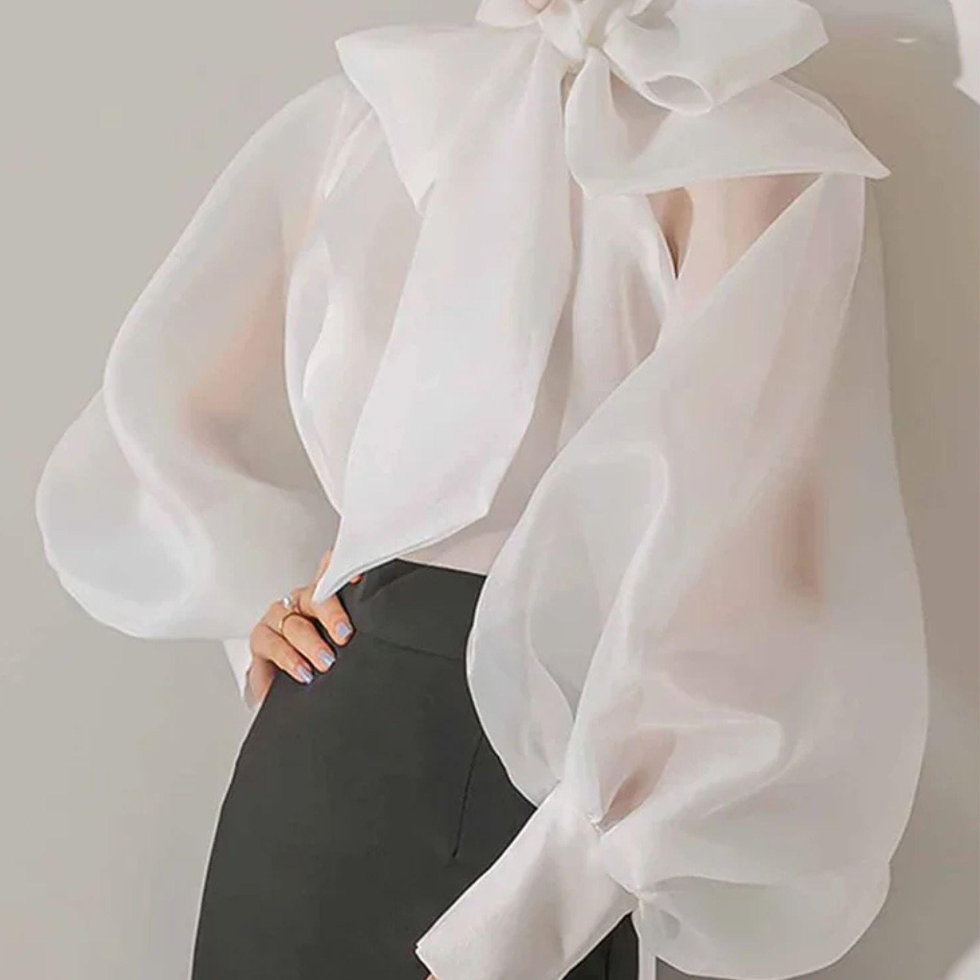 Elegant Organza Transparent Bow Blouse with Camisole