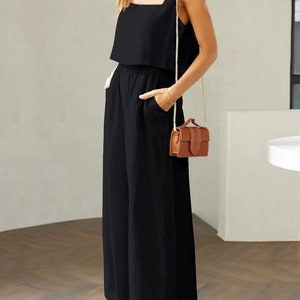 100% Cotton Square Neck Top and Wide Leg Pants Set - Etsy