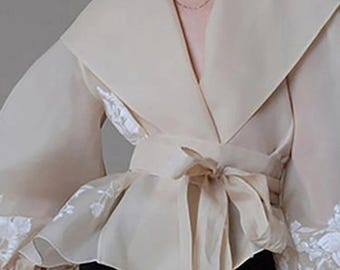 Vintage Style Organza Women’s Blouse with Lapel Collar, Lace-Up Detail, and Bow