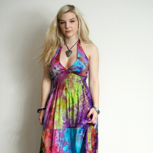 Robe longue tie and dye Sun Beach dos nu sur toute la longueur longue hippie coloré arc-en-ciel