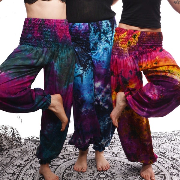 Tie Dye GENIE TROUSERS Hippy Boho Aladdin Alibaba Harem Jumpsuit Baggy Pants YOGA Cotton Festival Cotton Indian Beach Unisex Mens Womens