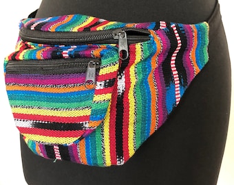 Bum Bag Hippy Stripy Colourful Cotton Festival Guatemalan fanny pack pocket