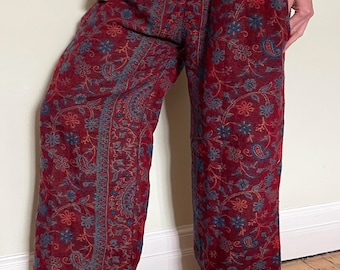 Paisley Fleece Harem Pants: Extra Long Hippie Genie Trousers