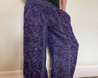 Winter Paisley fleece Palazzo Trousers - Hippy Festival Harem Pants with pockets