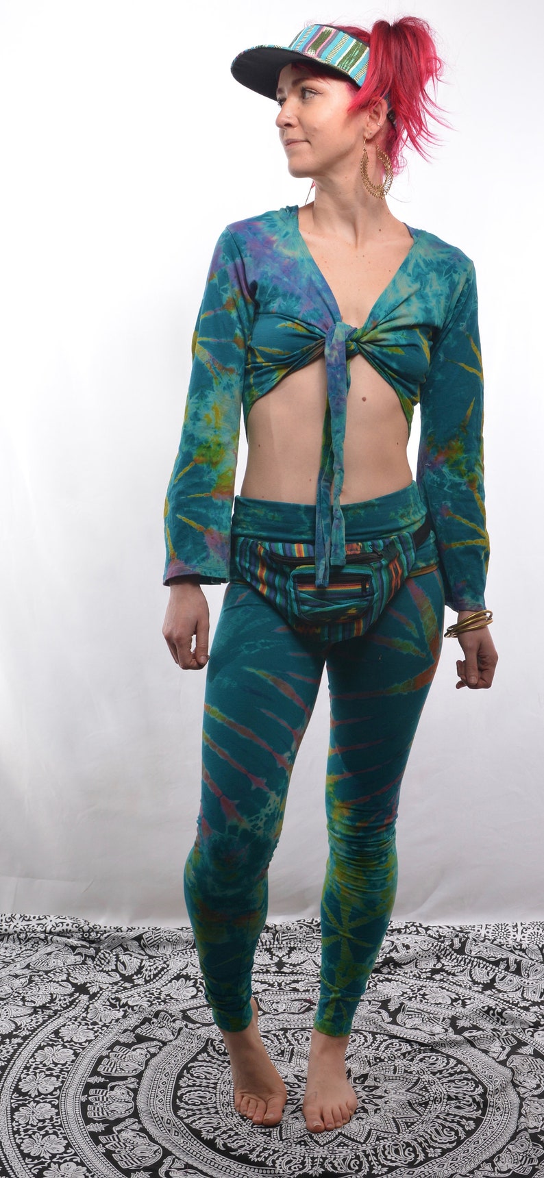 Leggings tie-dye coton lycra festival hippie Psy trance lutin femme unisexe image 3
