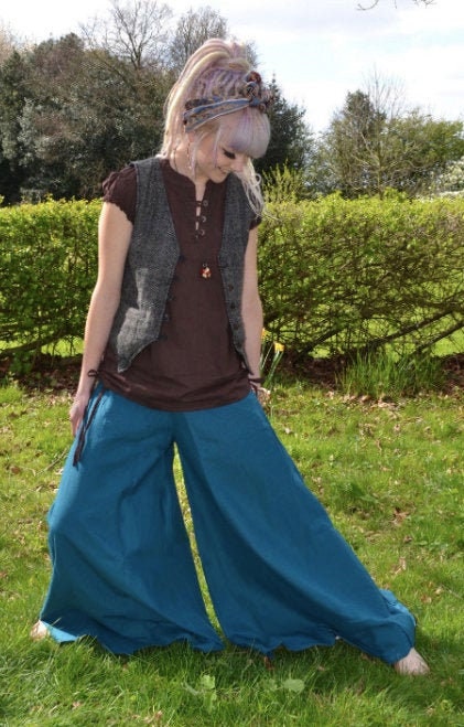 Image of Women's Palazzo Trousers Extra Wide Leg Hippy Hippie Boho Baggy Pants Harems Plain Cotton Festival Party Flares