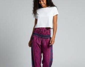 Geometric Fleece Harem Pants: Extra Long Hippie Genie Trousers