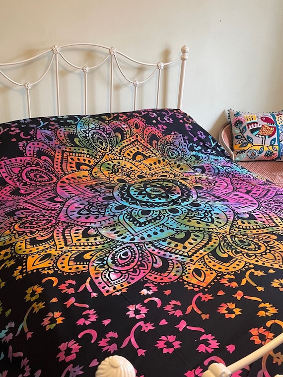 Tie Dye ELEPHANT mandala print cotton Indian double bed spread hanging throw 