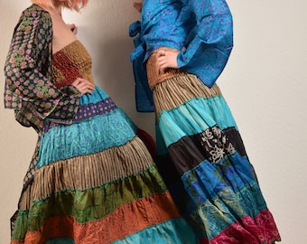 MAXI JUPE à volants en coton imprimé patchwork de coton extra longue festival hippie ethnique indienne unique Emma's Emporium Dress