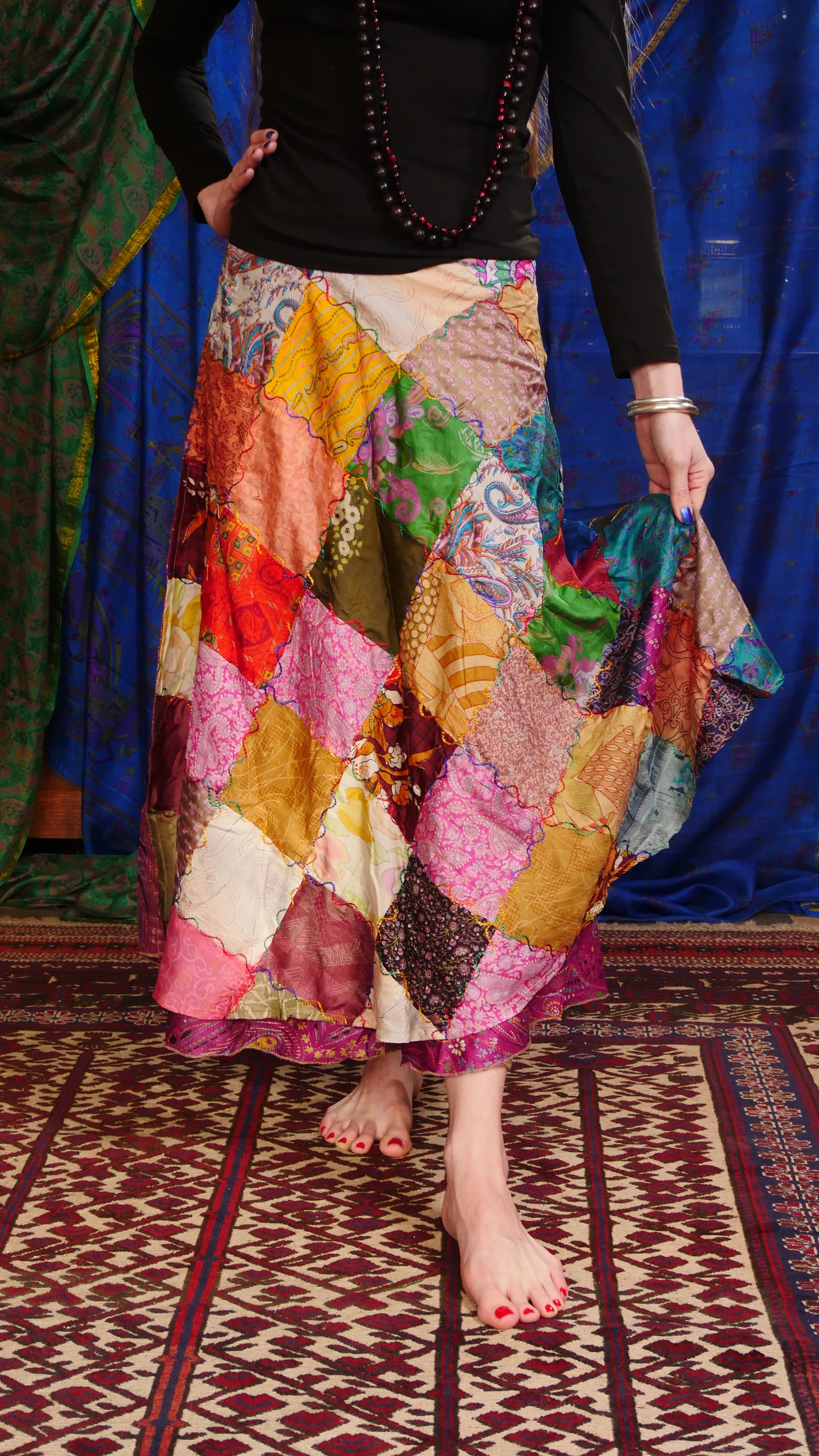 Colourful Wrap PATCHWORK SKIRT Recycled Sari Patch Wraparound - Etsy UK