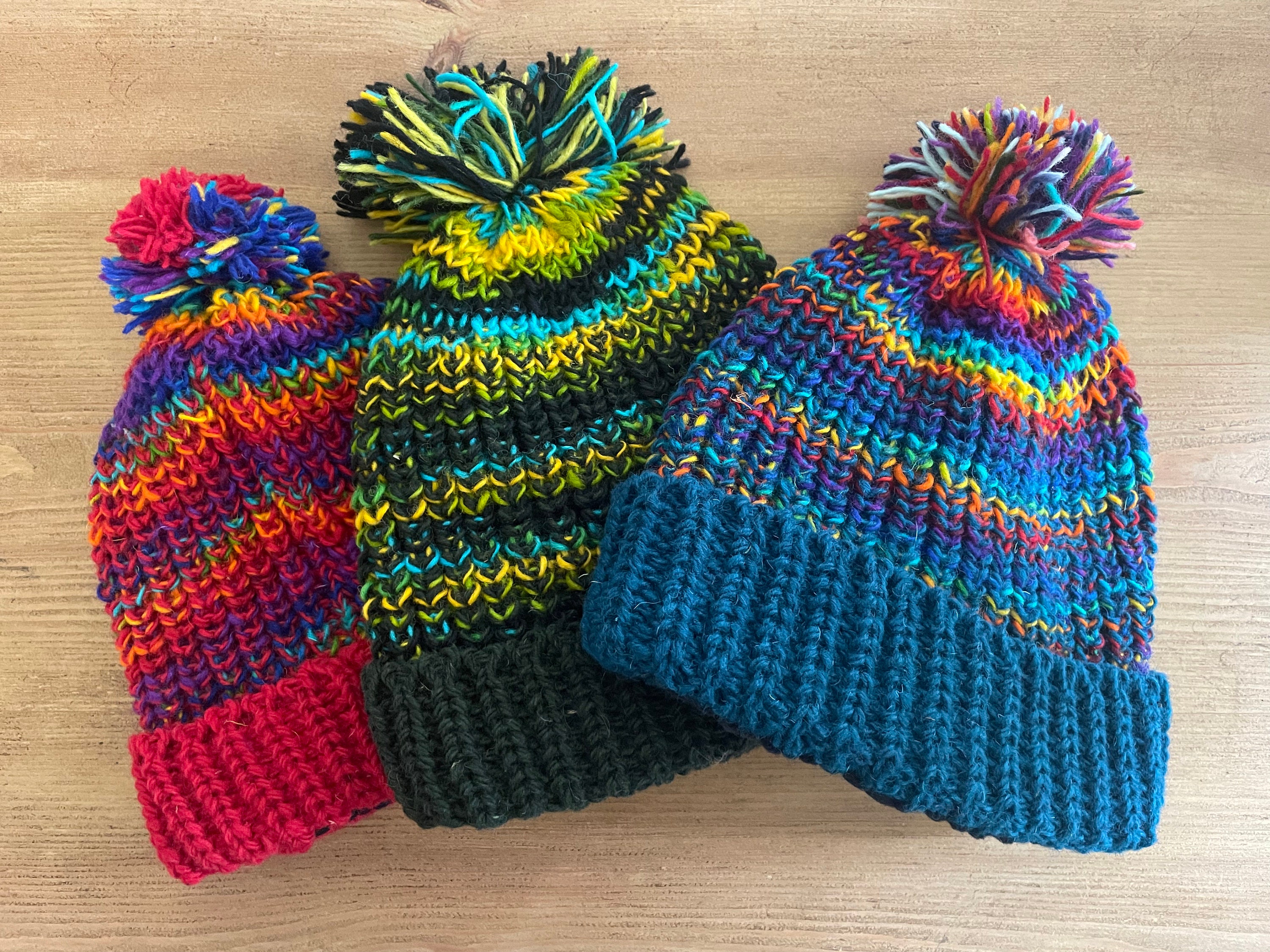 100% Wool Made in Nepal Beanie with Pom Pom Wool Pompom Beanie for Women | Ethically made in Nepal – Surya main image 2