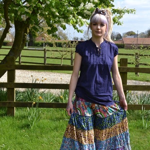 Jupe longue à imprimé patchwork : coton recyclé style festival hippie
