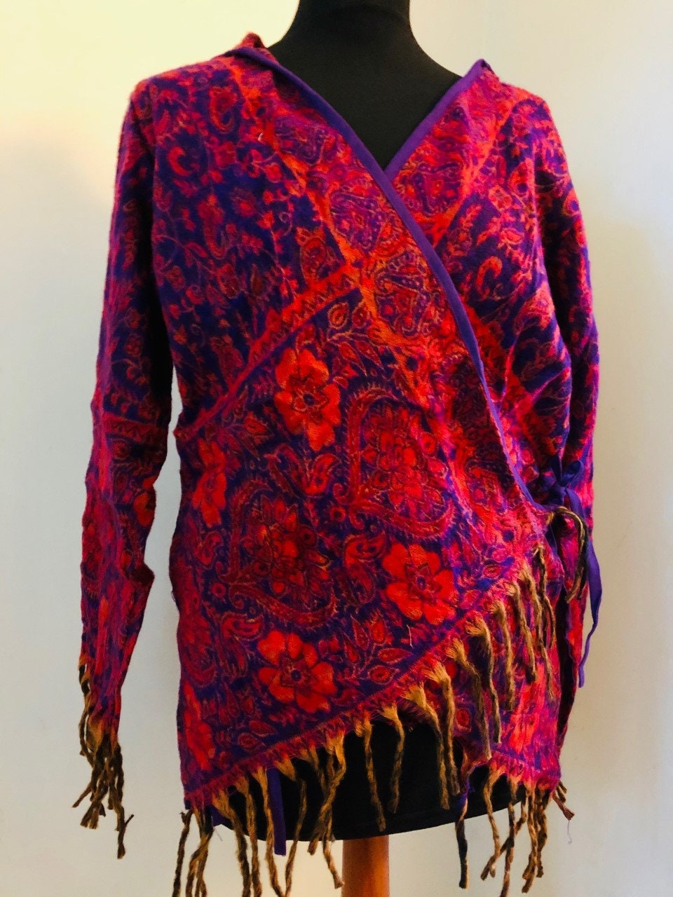 Image of Women's Winter Jacket Paisley Hood Hooded Alternative Festival Hippy Hippie Boho Fleecy Warm Cardigan Coat